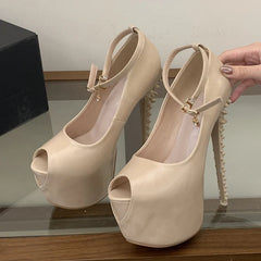 Sexy Peep Toe 17CM Extreme High Heels Party Fetish Shoes Design Rivet Stiletto Women Platform Pumps Sandal Size 41