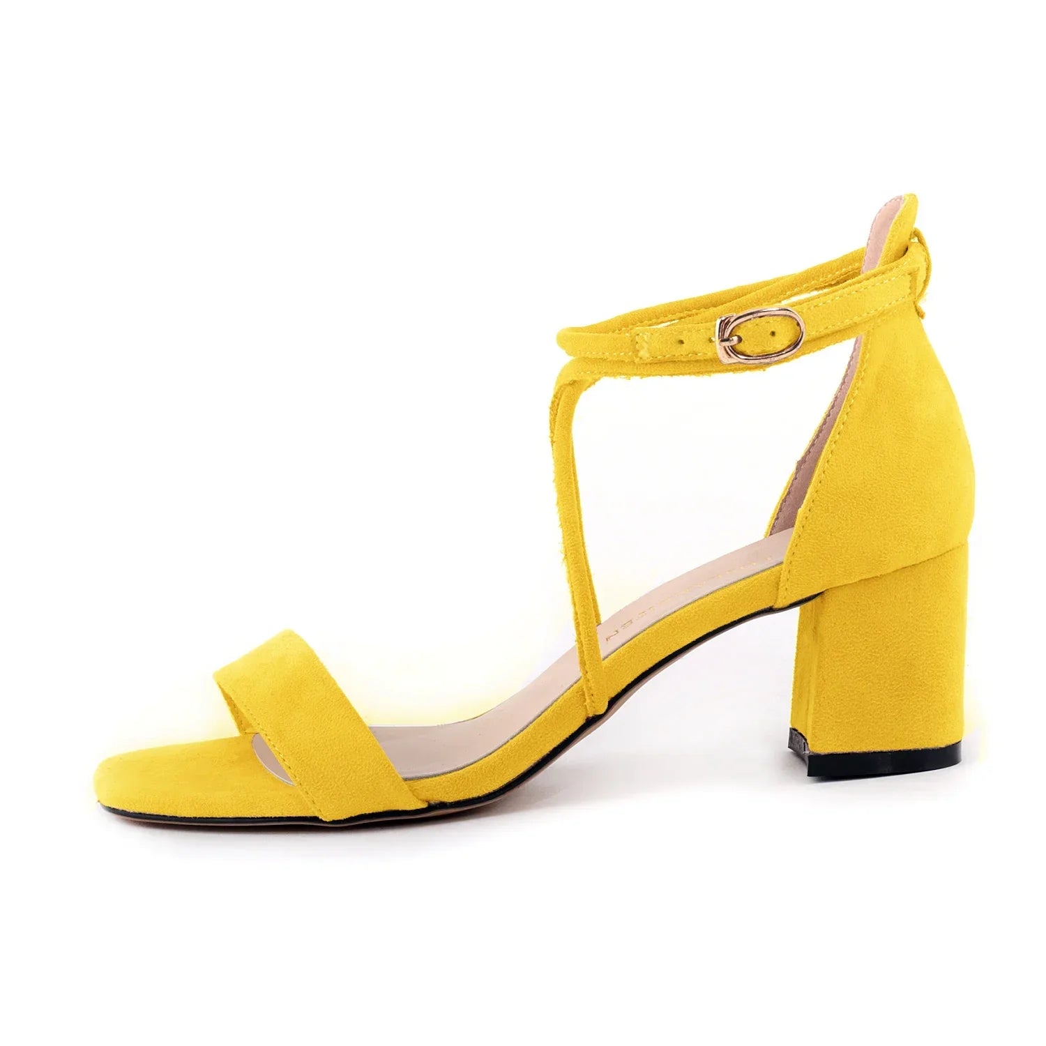 5cm Low Heels Velvet Stripe Ankle Strap Sandal
