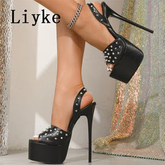 Design Metal Rivet Strap Platform Sandals