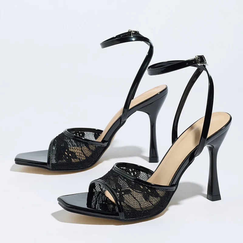 Wine Red Patent Leather Ankle Strap Sandals