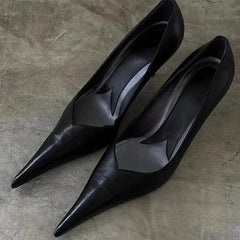 Black Soft Leather Pointed-Toe Pumps