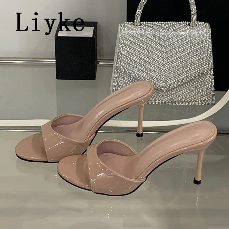 White Patent Leather Women Slippers Sandals