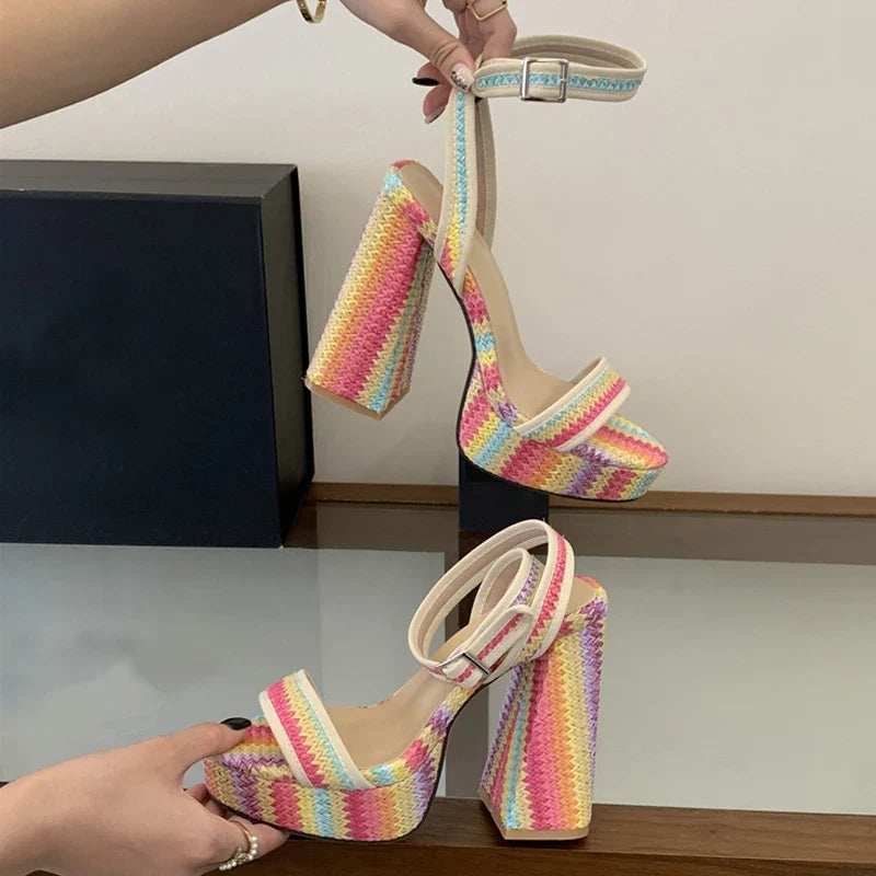 Mixed Colors Chunky Platform Sandals