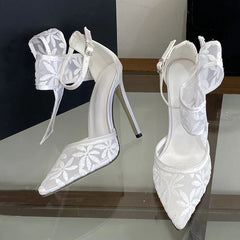 Designer Embroidery Flower Mesh Women Pumps