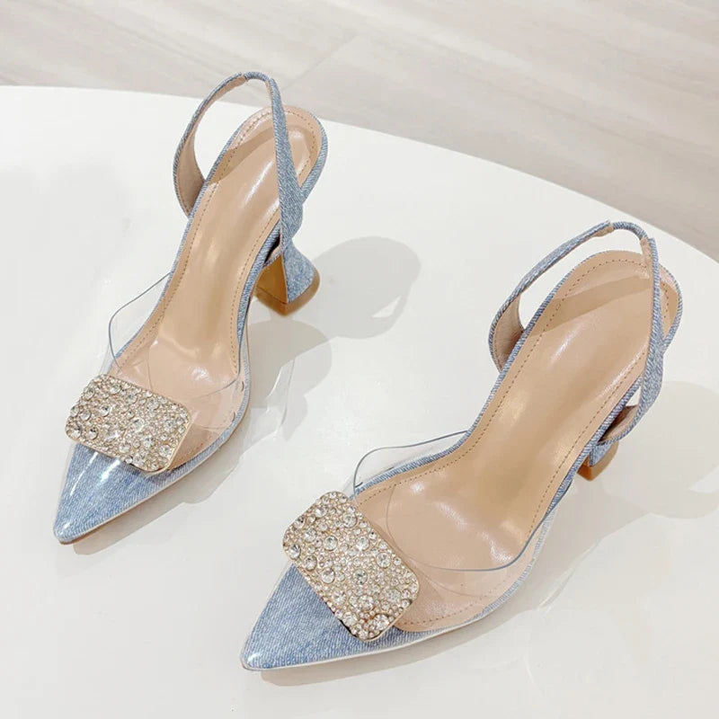 Summer Crystal Rhinestone Buckle Women Pumps