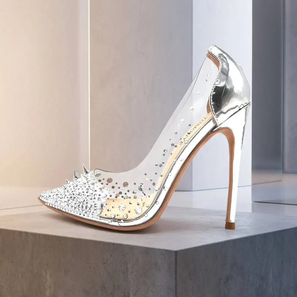 TY-R28 Luxury Silver Diamond Stiletto Heels
