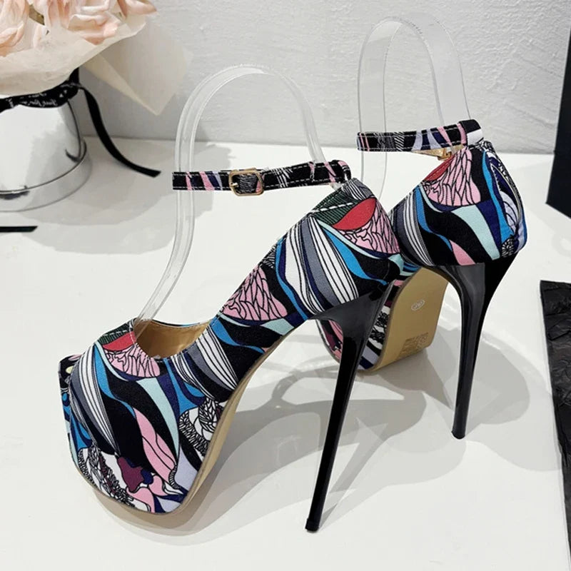 Design Hand-Painted Leather Platform Pumps