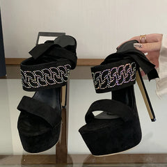 Sexy Rhinestone Ankle Cross Strap Women's 17CM Fetish Sandals