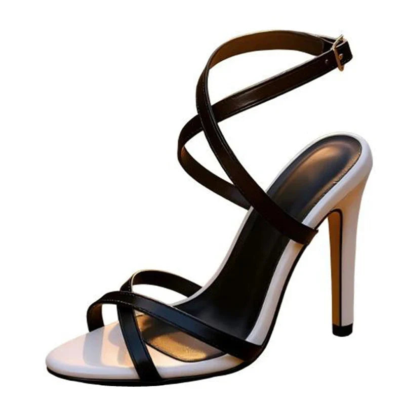 Black White Women Sexy 11.3CM Stiletto Sandals