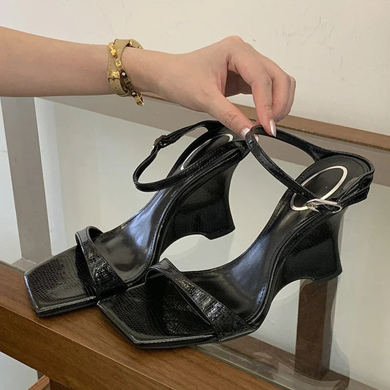 Strange Style Wedges Heels For Woman Blue Denim High Heeled Slippers Sandal Female Designer Slides Shoes Zapatos Mujer