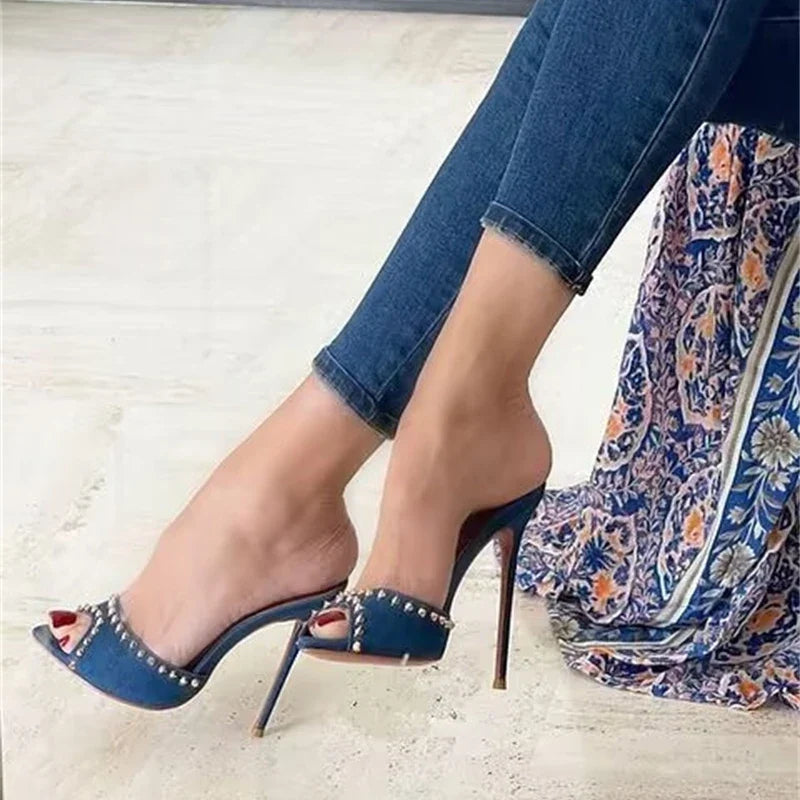 Summer Metal Rivet Designer High Heels