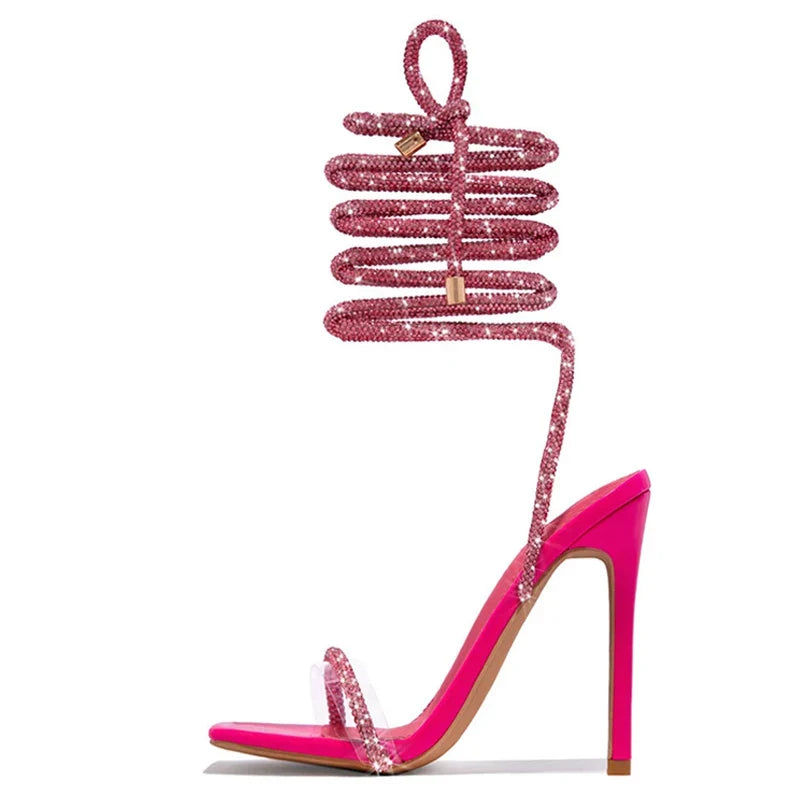 Sexy Gold Crystal Ankle Cross Strap Sandals