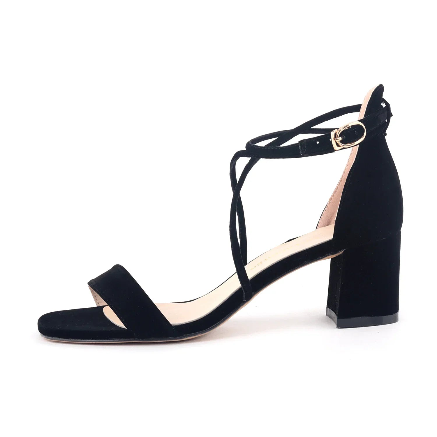 5cm Low Heels Velvet Stripe Ankle Strap Sandal