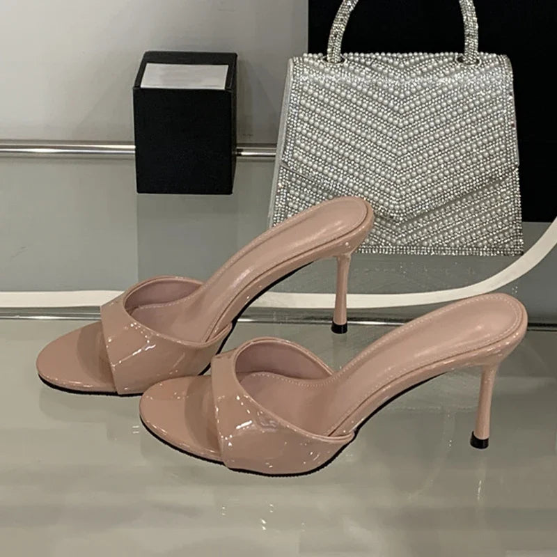 White Patent Leather Women Slippers Sandals
