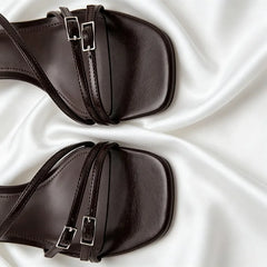 Unique Narrow-band Design Heeled Sandals