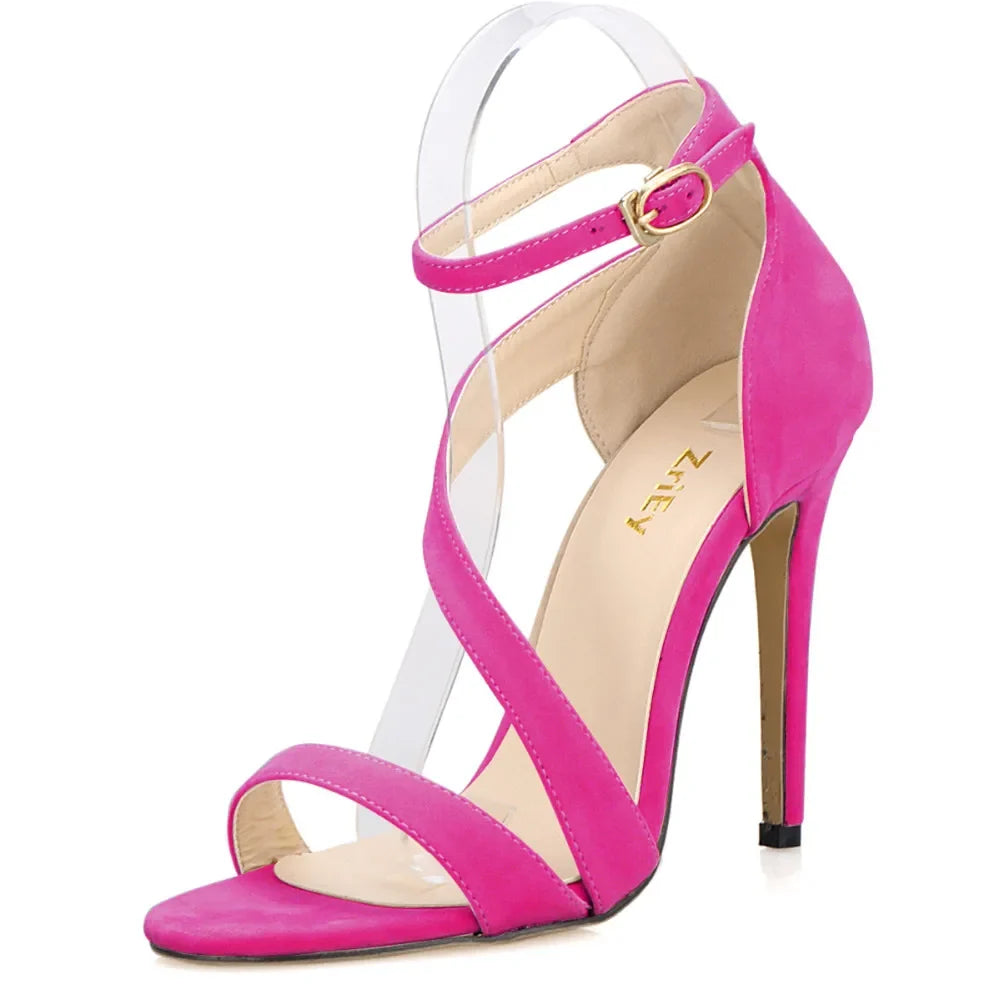 Open Toe Ankle Straps High Heels Stilettos Suede Wedding Shoes 11CM