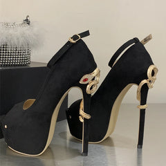 Sexy Metal Snake Shape Thin Heeled Sandals