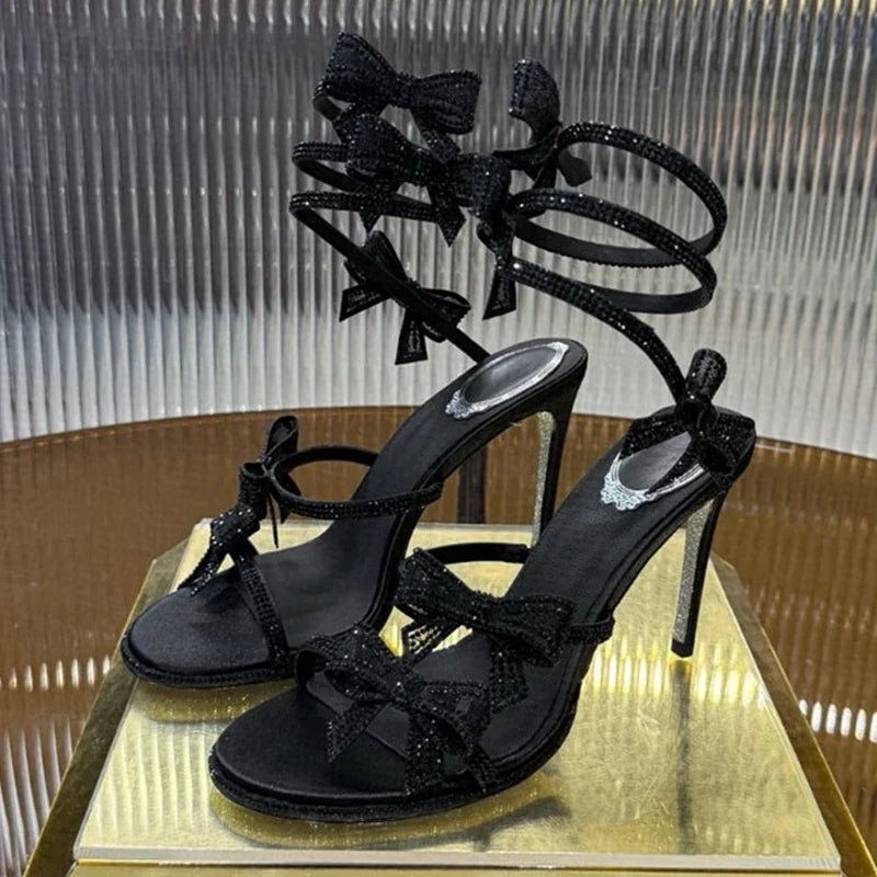 Rhinestones Mesh Bowknot Snake Coiled Women Gladiator Sandals