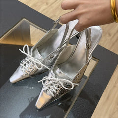 Designer Pointed Toe Thin Low Heels Buckle Strap Women Pumps