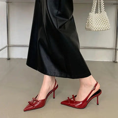 Butterfly-knot Pointed Toe Slingback Elegant Party Buckle Strap Pumps