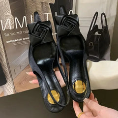 Elegant Satin Flower Decoration Slingback Heels