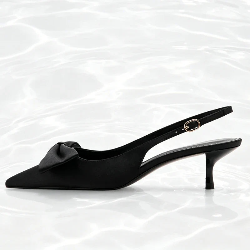 Elegant bow Detail black slingback Heels