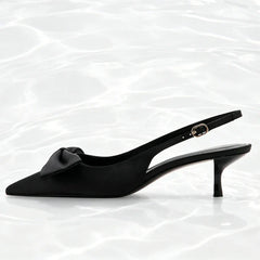 Elegant bow Detail black slingback Heels