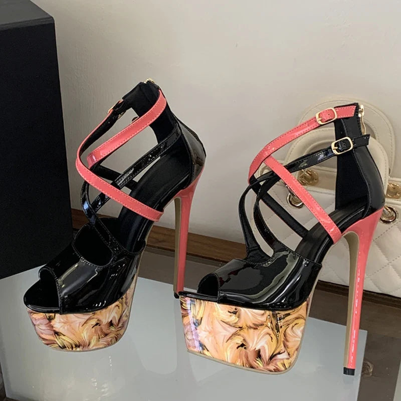 Summer Double Buckle Zip Cover Strap Women 17CM Stiletto Sandals