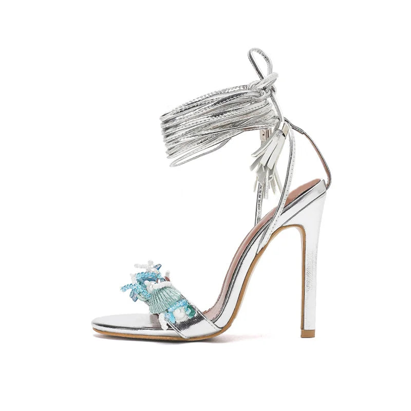 Design String Bead Starfish Shells Coral Gold Sandals