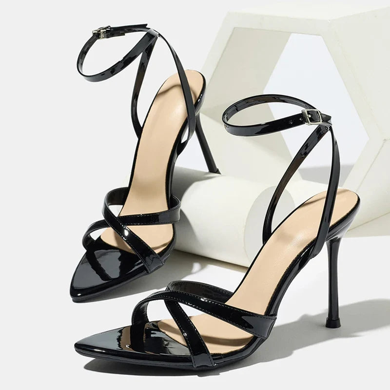 Summer Cozy Patent Leather Narrow Band Ankle Strap Sandals