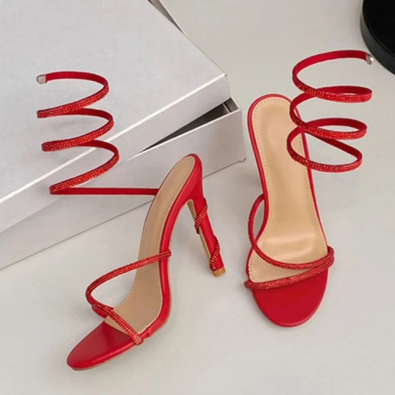 Summer Snake Twine Around Crystal Women Sandals