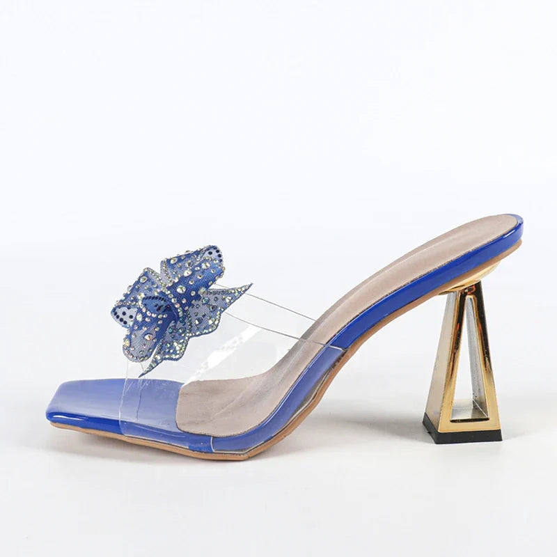 Strange Style Metal Fretowrk Heels Transparent Slippers