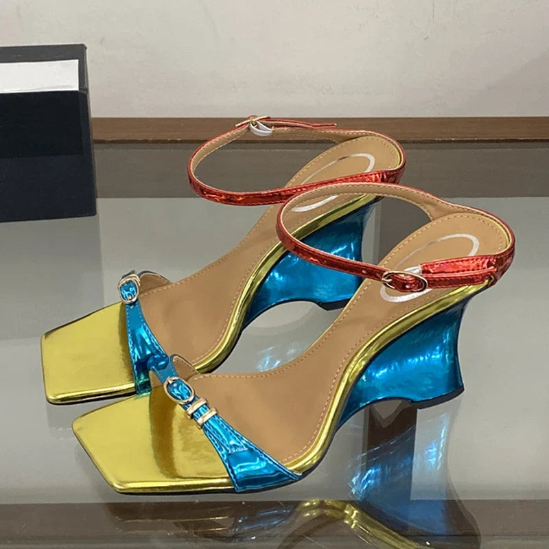 Strange Style Wedges Heels For Woman Blue Denim High Heeled Slippers Sandal Female Designer Slides Shoes Zapatos Mujer