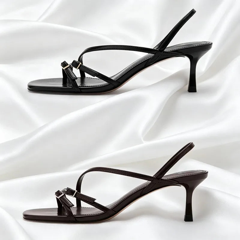 Unique Narrow-band Design Heeled Sandals