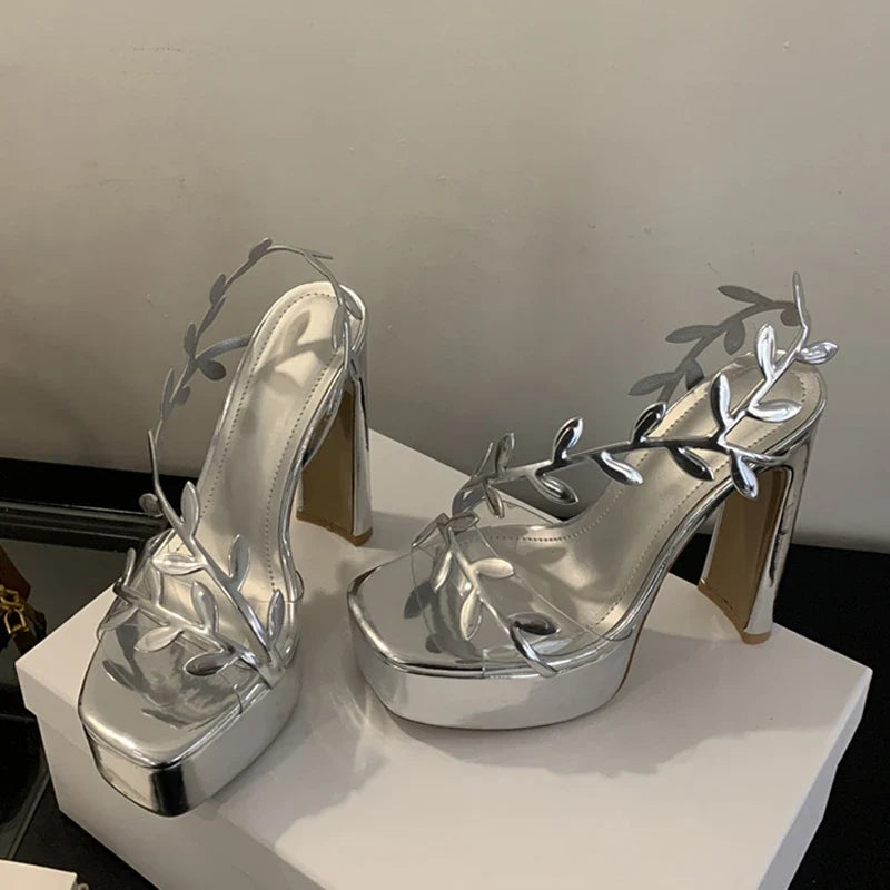 Summer Patent Leather Gold Leaf Women Sandals