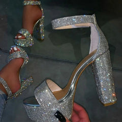 Silver Rhinestone Platform Sandals