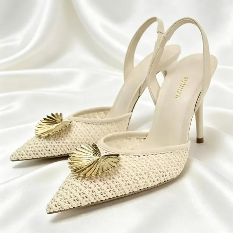 Luxury Metallic Flower Decoration Pumps