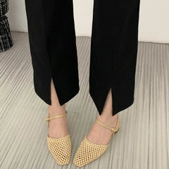 Retro Mesh Hollow Low Heel Pumps