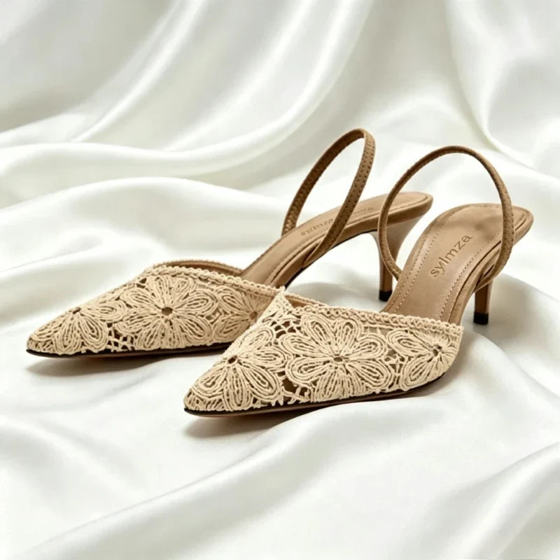 Luxury Embroidered Woven Slingback Heels
