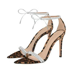 Sexy Rhinestone Ankle Strap Lace Up Women 8CM Stiletto Sandals