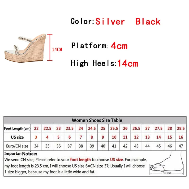 Crystal Transparent Open Toe Platform Heels Slippers