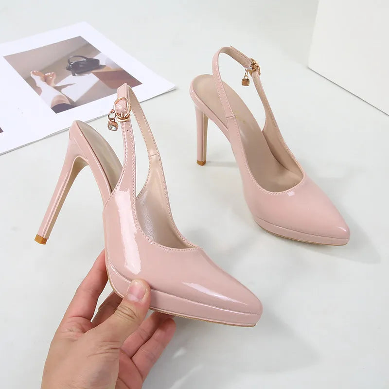 12cm slim heel pointed toe back empty toe Sandals
