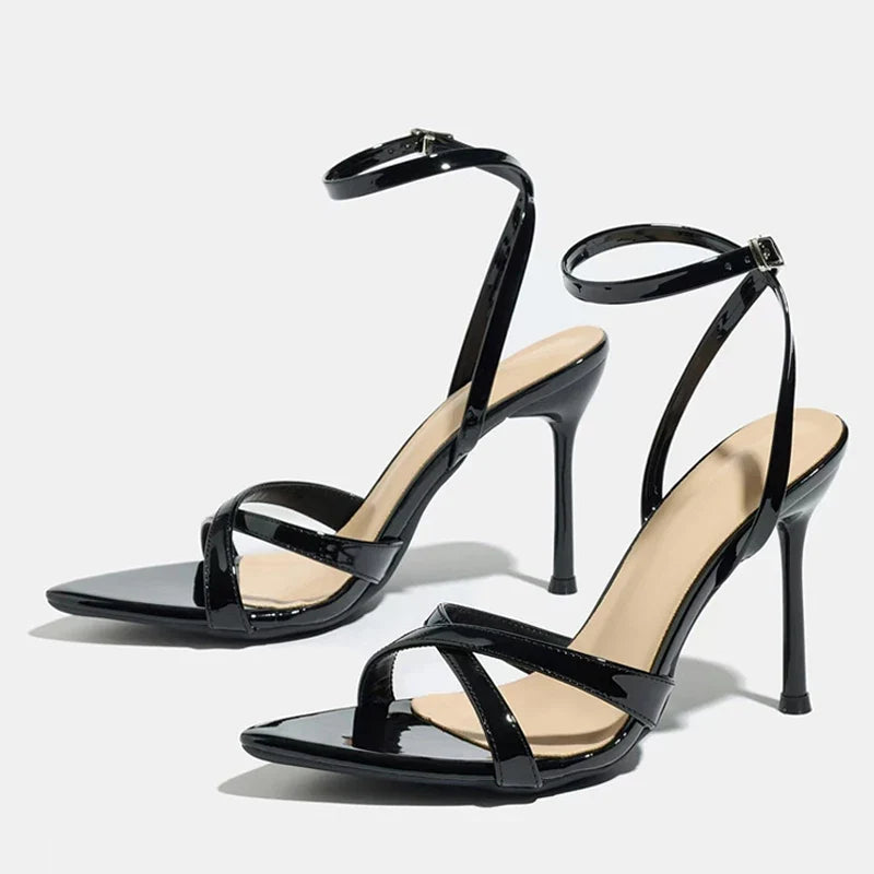 Summer Cozy Patent Leather Narrow Band Ankle Strap Sandals