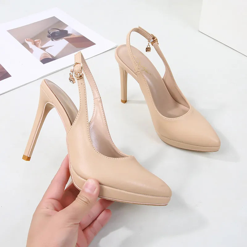 12cm slim heel pointed toe back empty toe Sandals