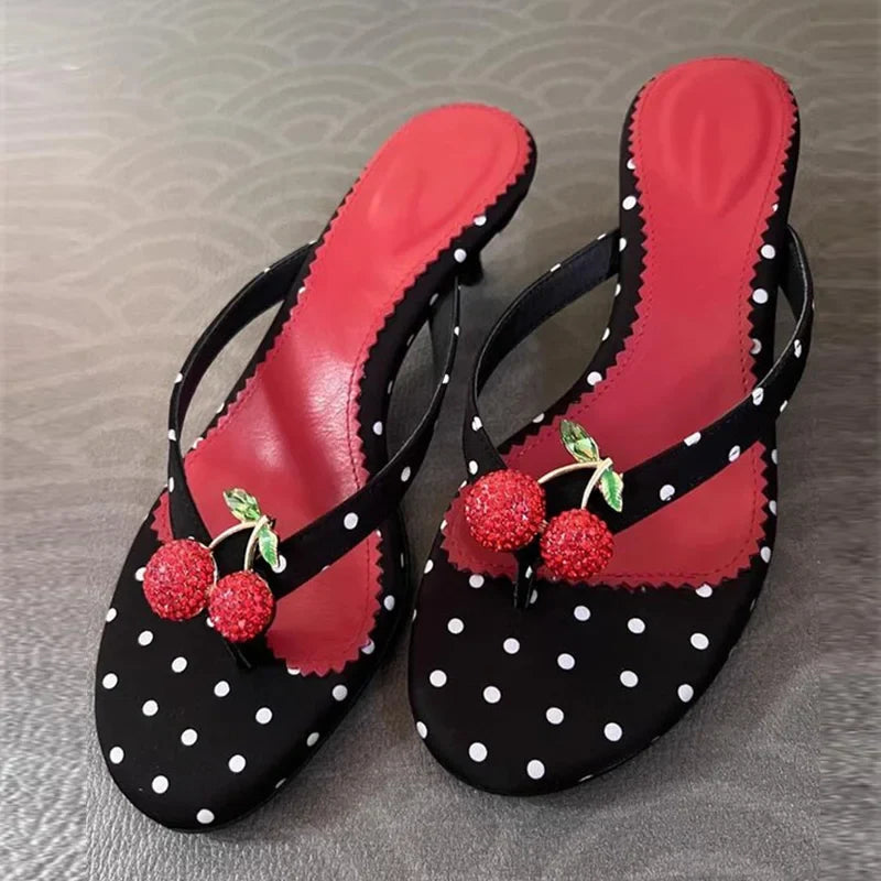 Bohemian Style Polka Dot Round Toe Thin Low Heels