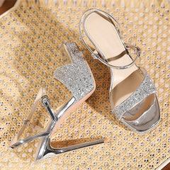 Gold Silver Sequined Platform Sandals