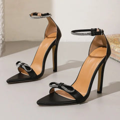 Black Crystal Bow Embellished High Heel Sandals