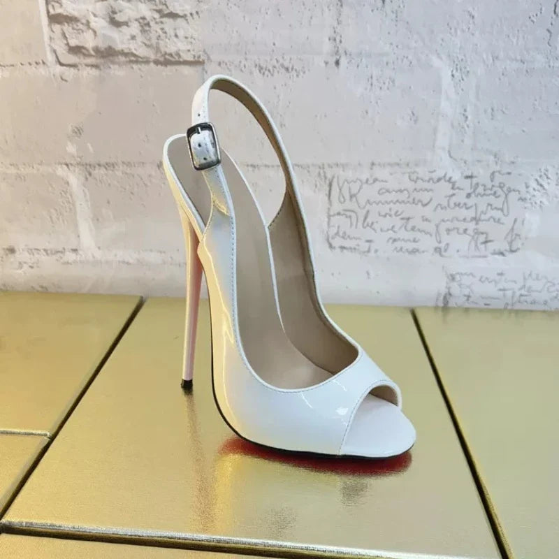 Sexy 12cm Stiletto Peep Toe Pumps Slingback Buckle Strap High Heels Round Toe Plus Size Clubwear Party Shoes