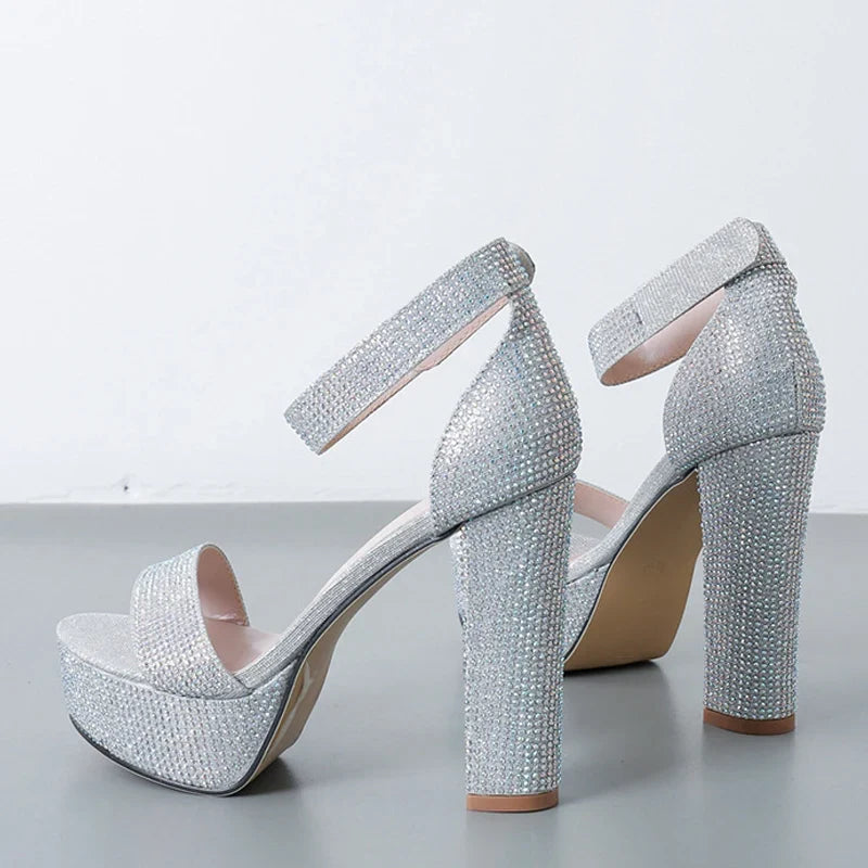 Silver Rhinestone Platform Sandals