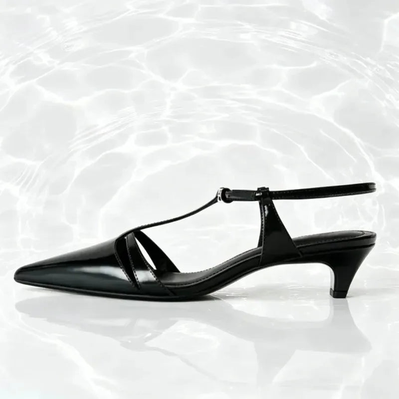 Sexy Pointed Toe T-strap Low Heel Pumps